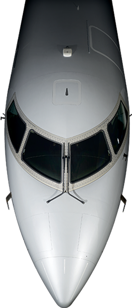 Front of a Mitsubishi Heavy Industries CRJ1000 aircraft while flying
